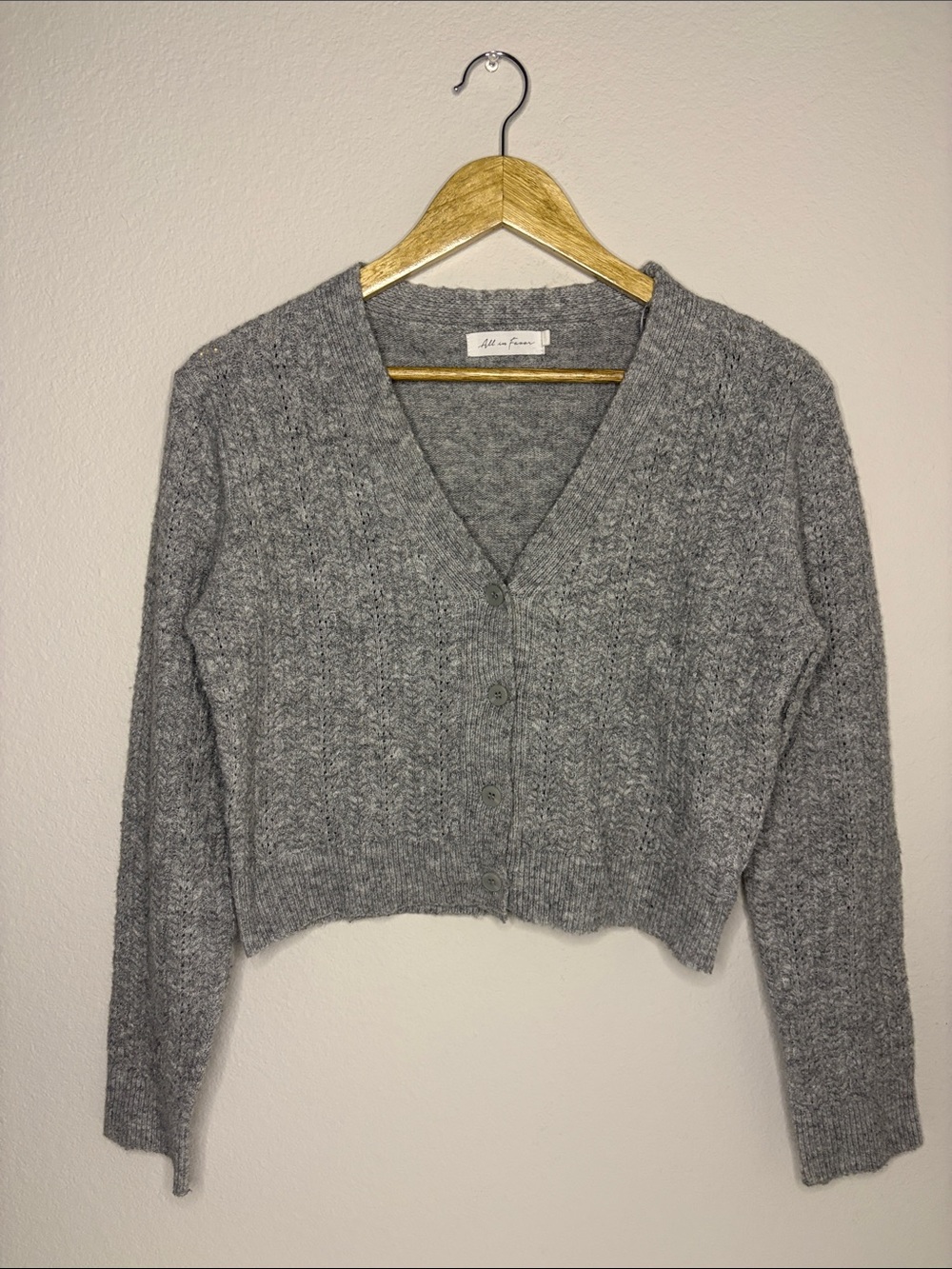 All in Favor Gray V-Neck Cropped Button Cardigan